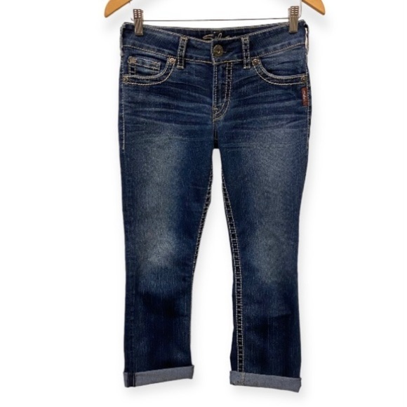 Silver Jeans 27 (US 4) Suki Capri Jeans Womens Low Rise Stretch Embroidered - Picture 1 of 11